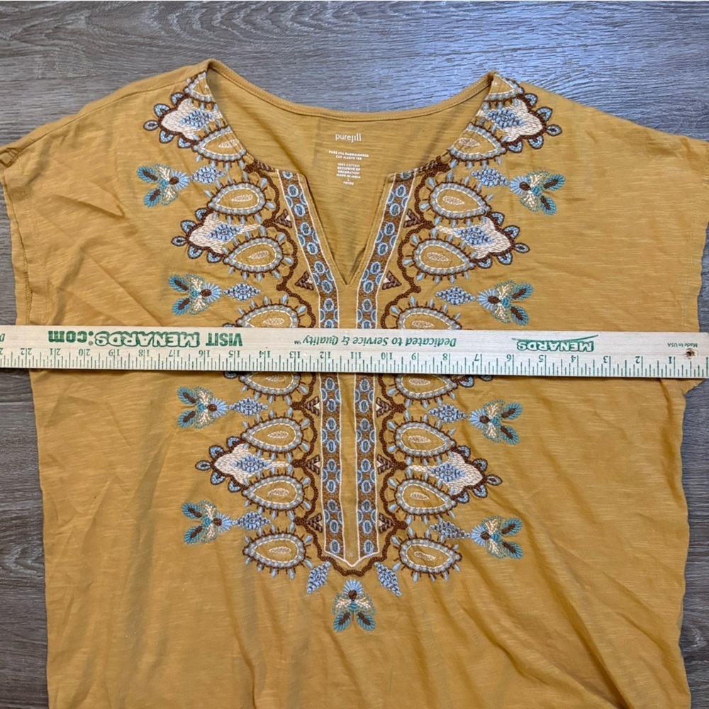 Pure Jill J. Jill Mustard Yellow Embroidered Top Western Boho Indie Sz L Petite - Picture 5 of 6